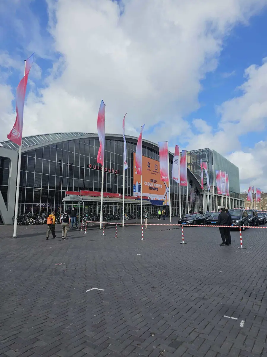 Amsterdam RAI venue entrance during KubeCon + CloudNativeCon Europe 2026.